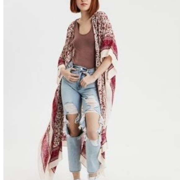 American Eagle Ditsy Floral Hobo Maxi Kimono Duster